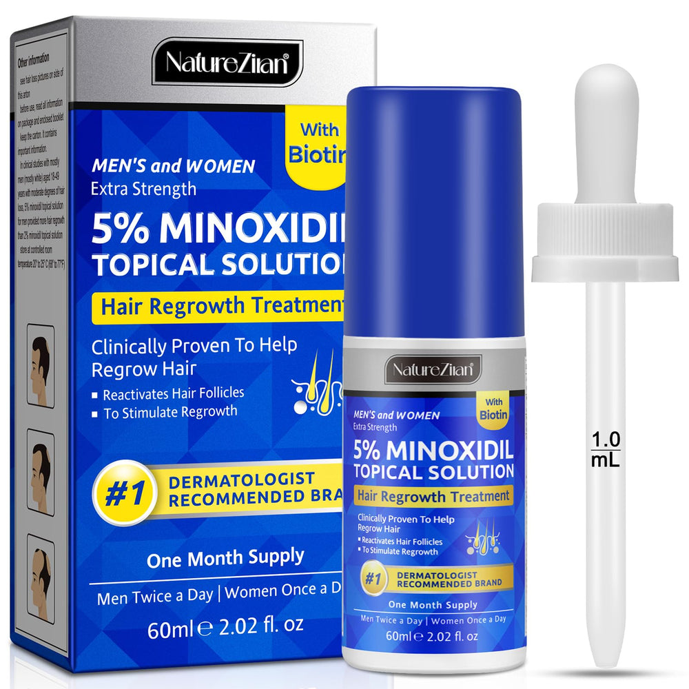 Nature Ziran Minoxidil 5% bottle for precise scalp application and targeted use.