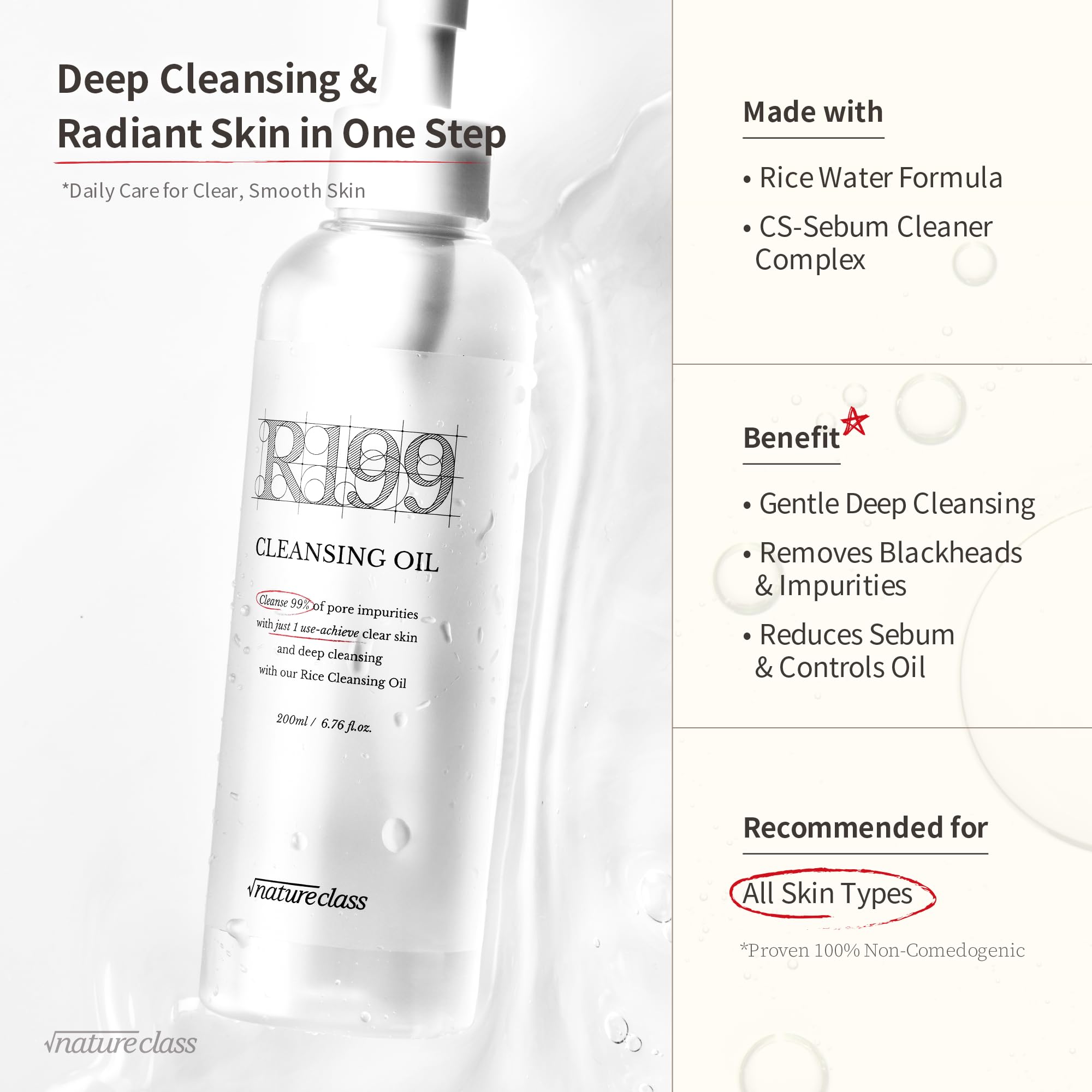 NatureClass R199 Rice Cleansing Oil emulsifies to a milky texture for easy rinse