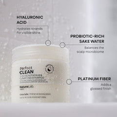 NatureLab.TOKYO clarifying scrub-shampoo 8oz display for a quick 2-in-1 routine.