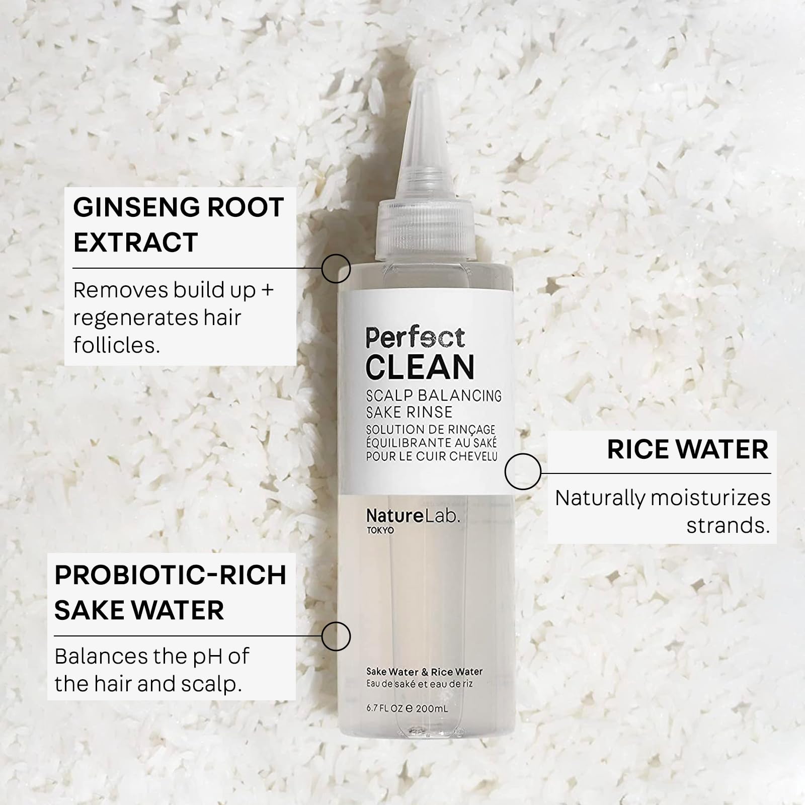 NatureLab TOKYO bottle label highlights pH balancing benefits and vegan formulation