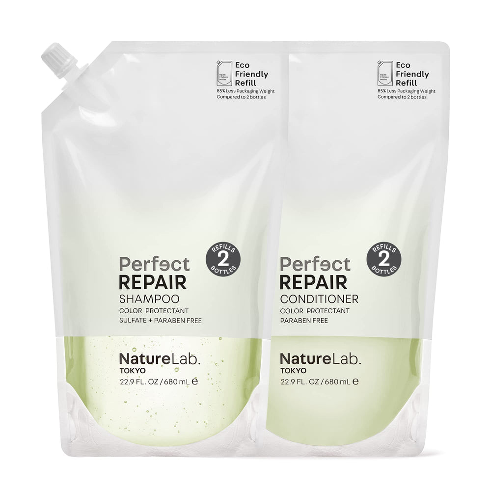 NatureLab.TOKYO Perfect Repair Shampoo pour for damaged hair delivers cleansing and renewal.