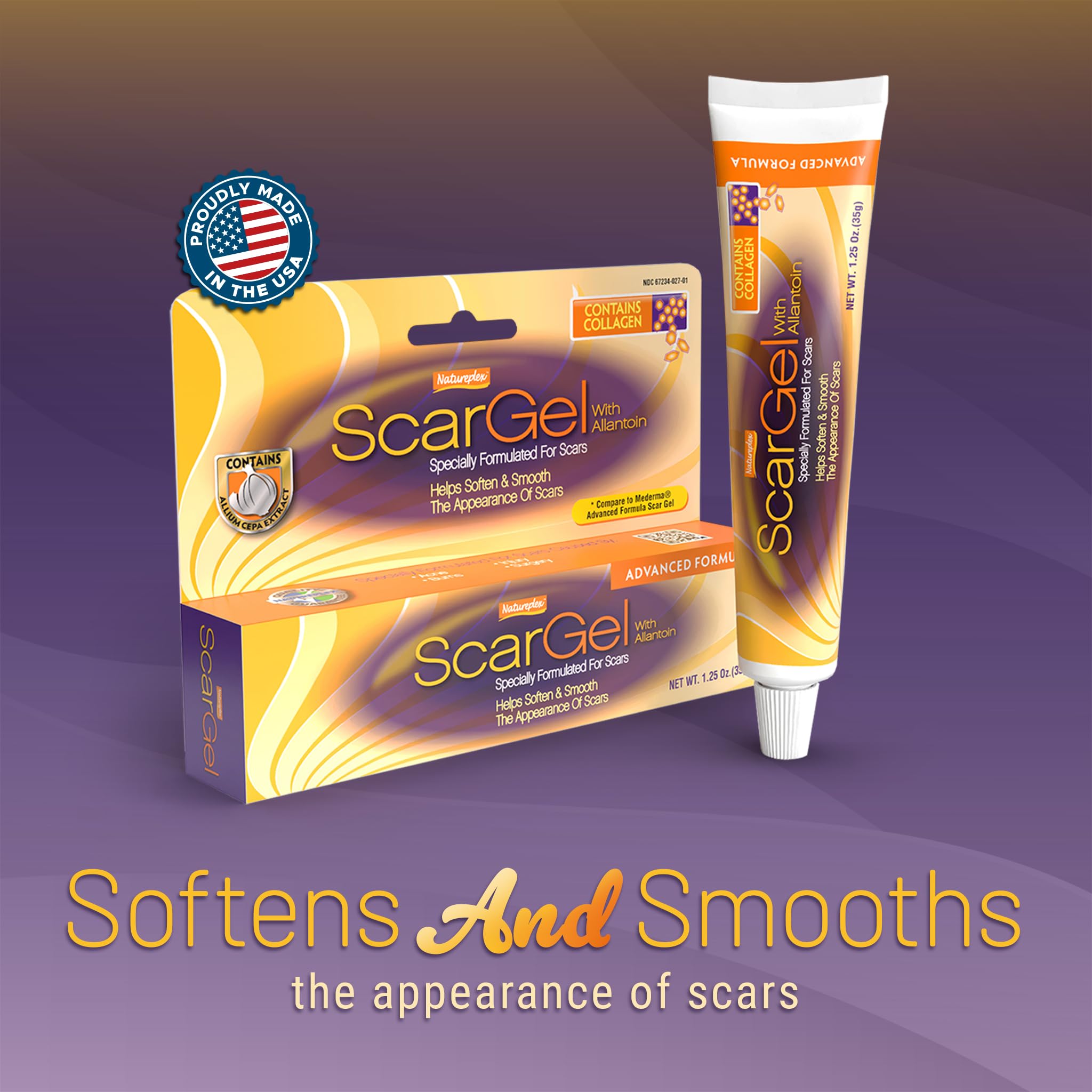 Natureplex Scar Gel 1.25 oz tube back label showing ingredients.