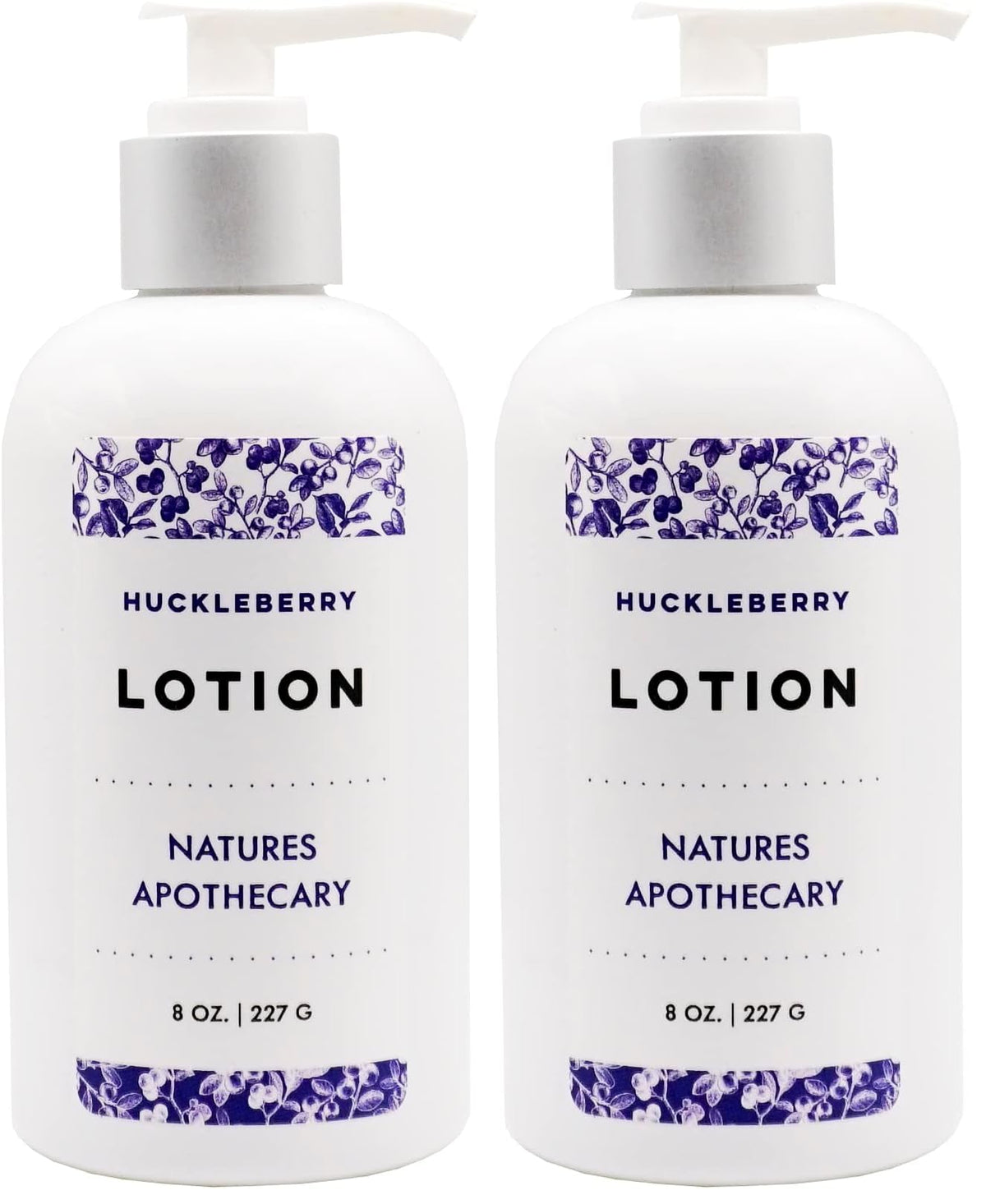 Nature's Apothecary Huckleberry Lotion bottle delivering silky hydration for dry skin