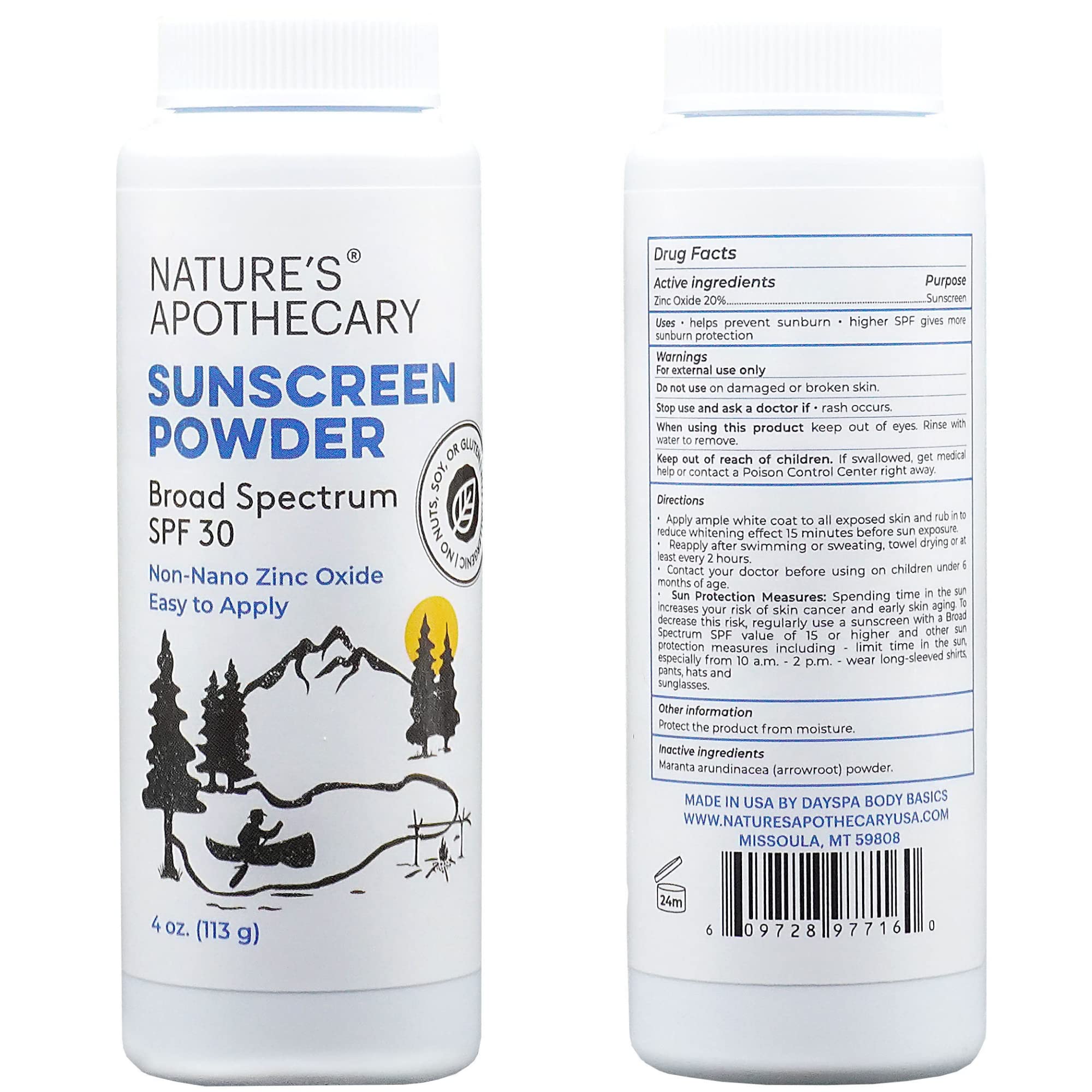 Nature's Apothecary sunscreen powder SPF 30 being applied for reliable skin coverage