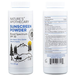 Nature's Apothecary sunscreen powder SPF 30 being applied for reliable skin coverage