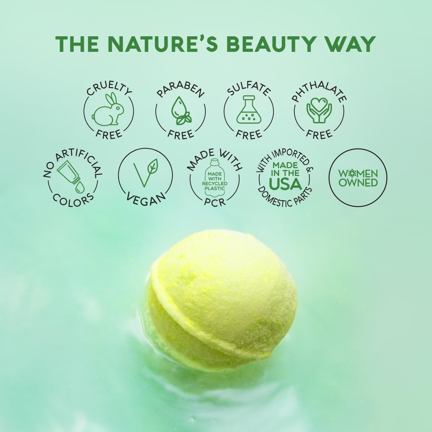 Nature's Beauty eucalyptus tea tree bath bomb in a bubbly tub