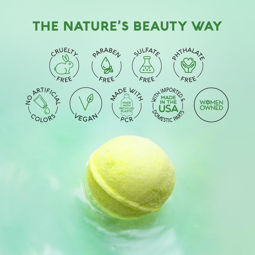 Nature's Beauty eucalyptus tea tree bath bomb in a bubbly tub