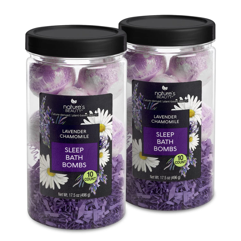 Nature's Beauty lavender chamomile bath bomb set fizzes softly for calming sleep rituals.