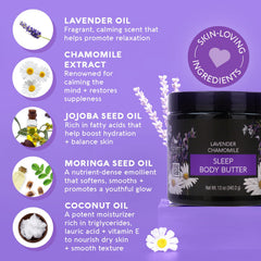 Nature's Beauty Sleep Body Butter jar close-up shows rich texture for smoothing