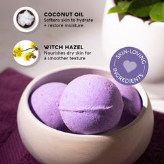 Nature's Beauty lavender rosemary bath bomb pack label highlights vegan cruelty-free luxury