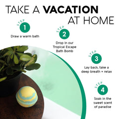 Nature's Beauty Tropical Escape pineapple-coconut scent fills tub with tropical aroma.
