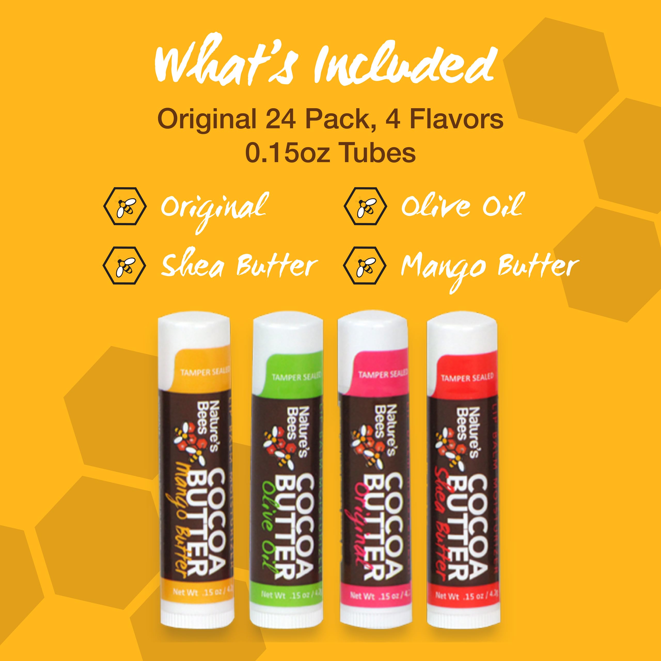 Nature’s Bees Cocoa Butter Lip Balm 24-pack pack-shot showing multi-flavor value
