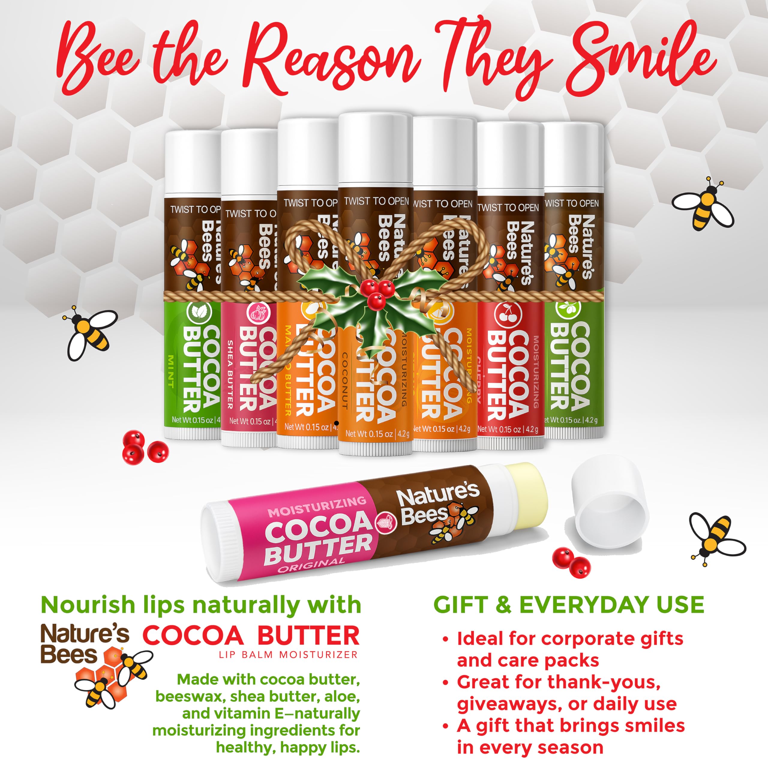 Nature’s Bees Cocoa Butter Shea lip balm tube for smooth lips