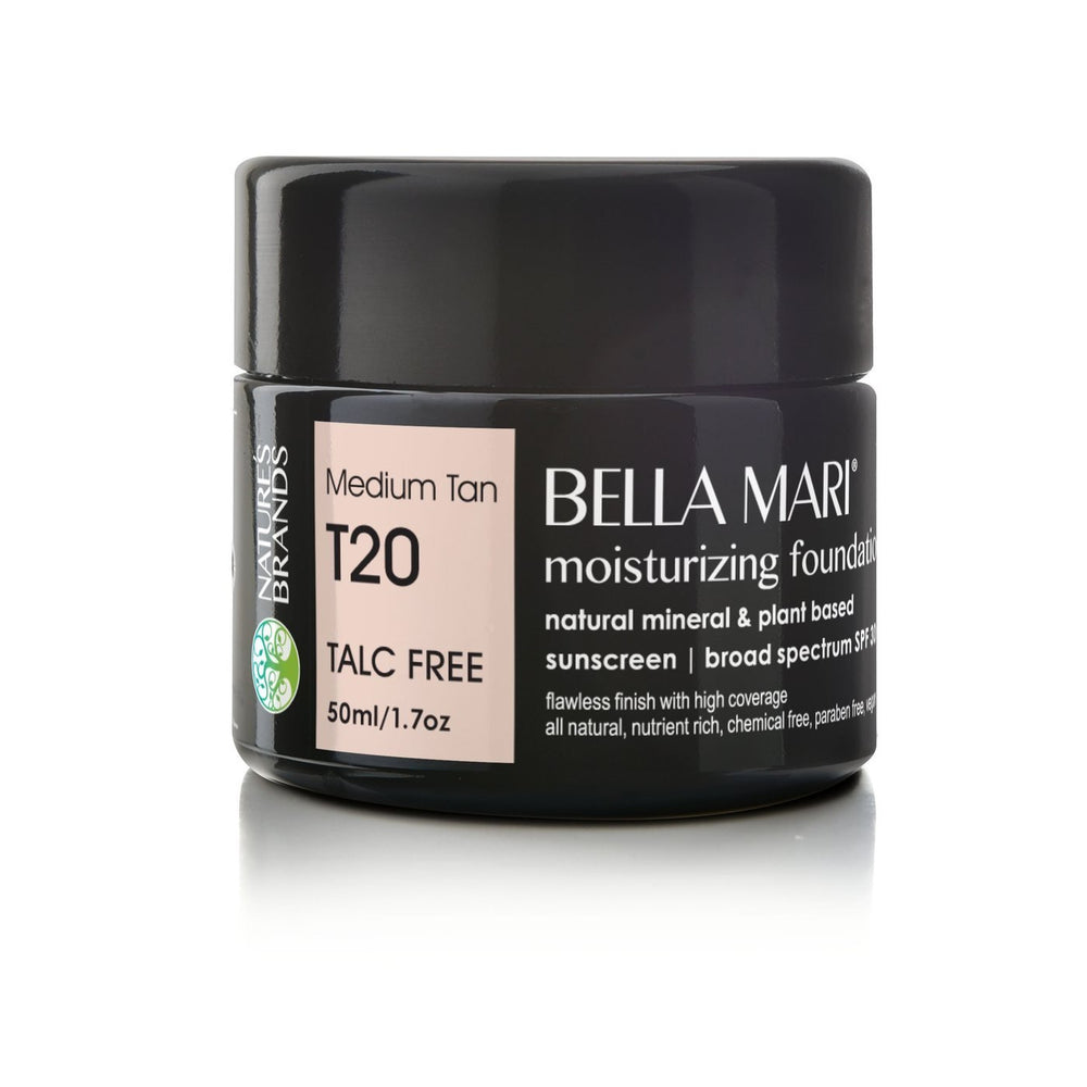 Nature's Brands Bella Mari foundation bottle, SPF 30 protection for daily wear.