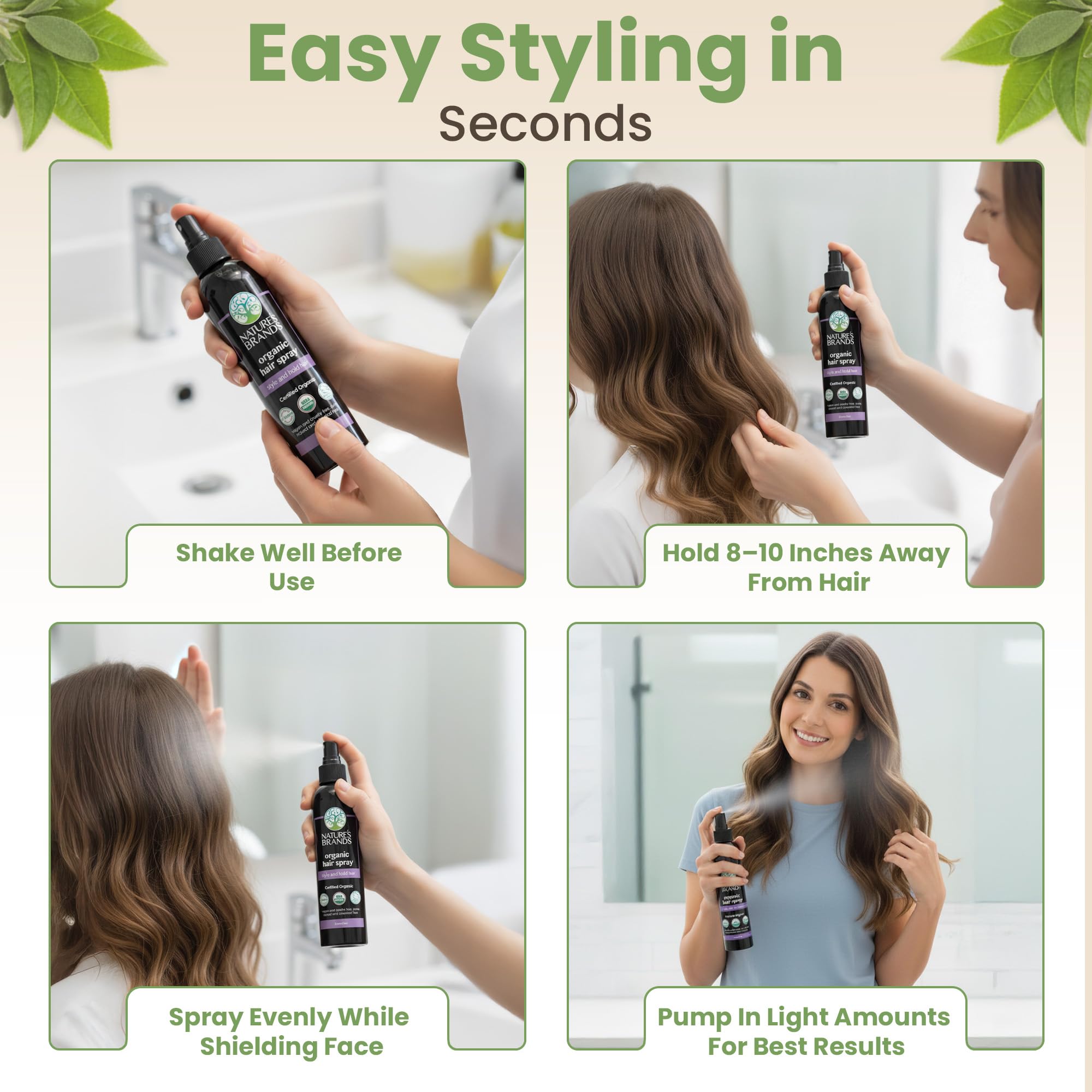 Nature's Brands Organic Hair Spray color-treated-hair-use helps protect sensitive scalps during daily styling.
