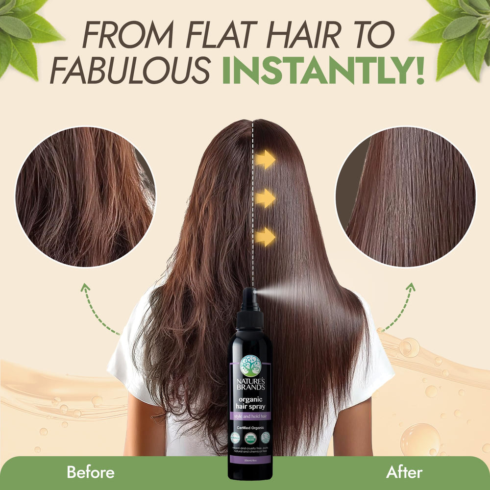Nature's Brands Organic Hair Spray herbal-aroma revives your routine with a light, fresh scent.