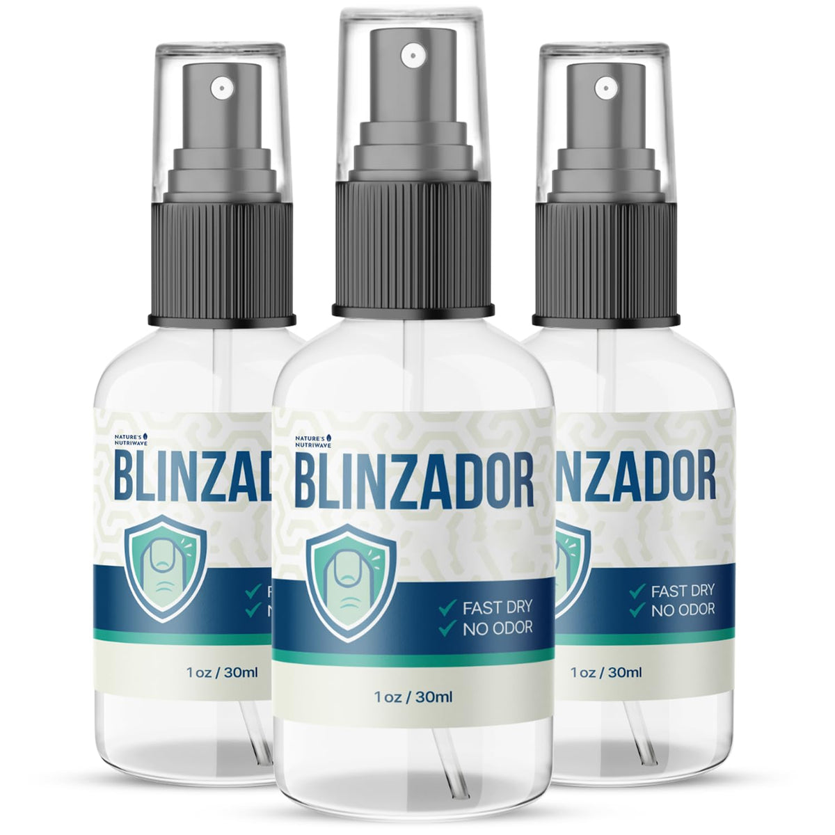 Nature’s NutriWave Blinzador spray bottle application for quick, mess-free foot and nail care.
