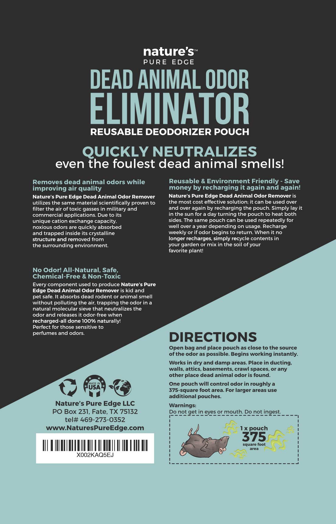 Nature's Pure Edge activated charcoal desiccated zeolite odor absorption