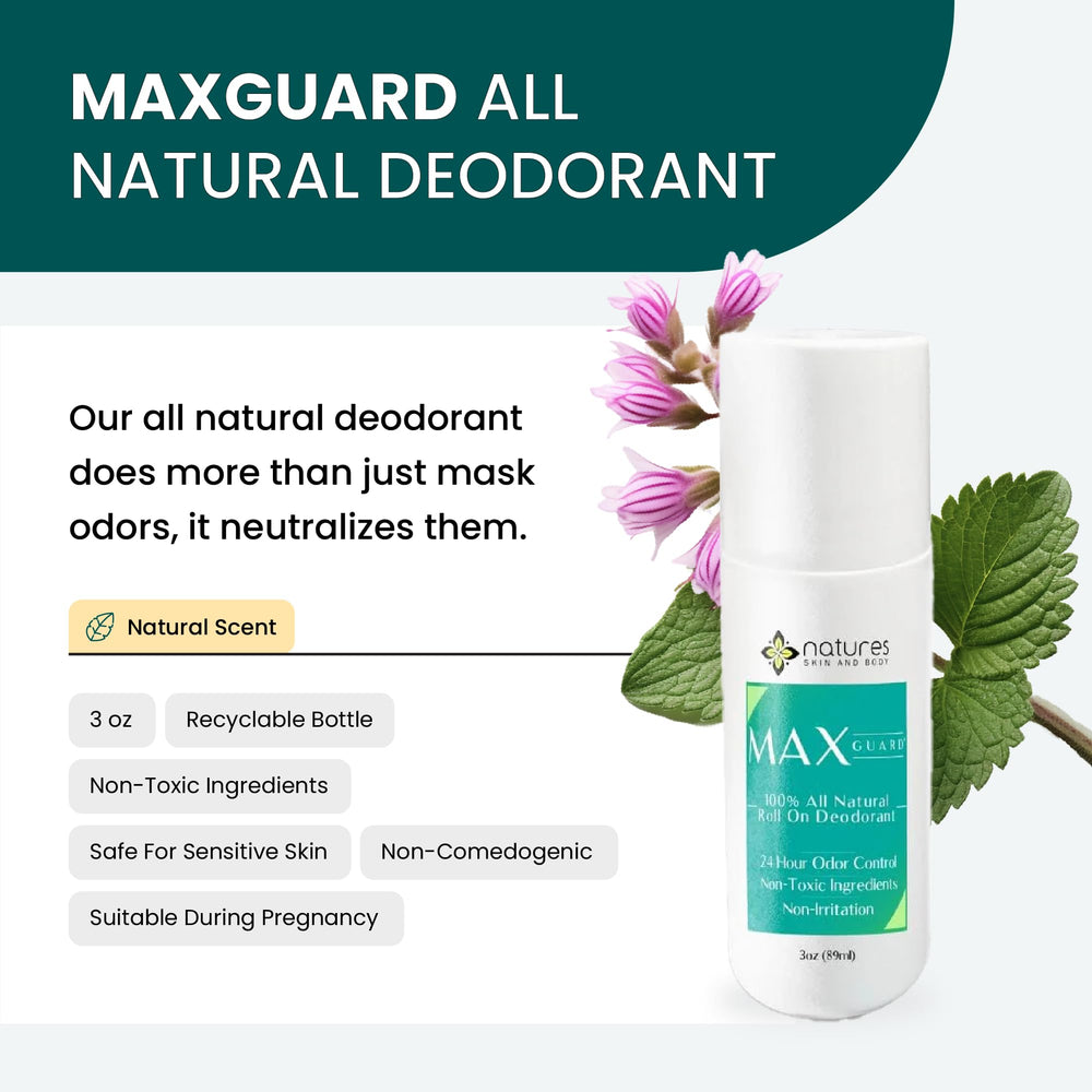 MaxGuard 24-hour protection label indicating reliable odor control throughout the day.