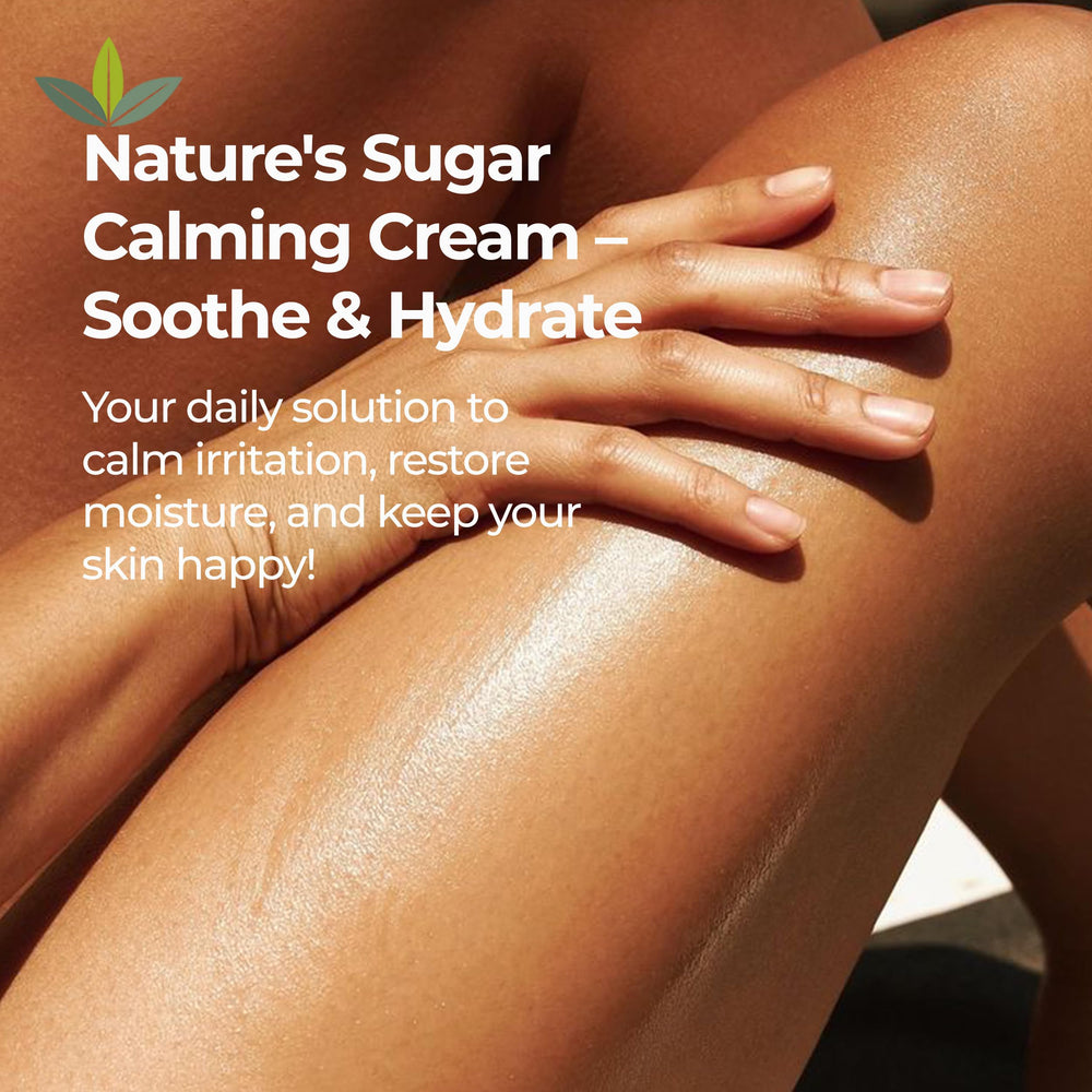 Nature's Sugar Shea Butter hydration cream shows creamy texture for deeply moisturized bikini area.