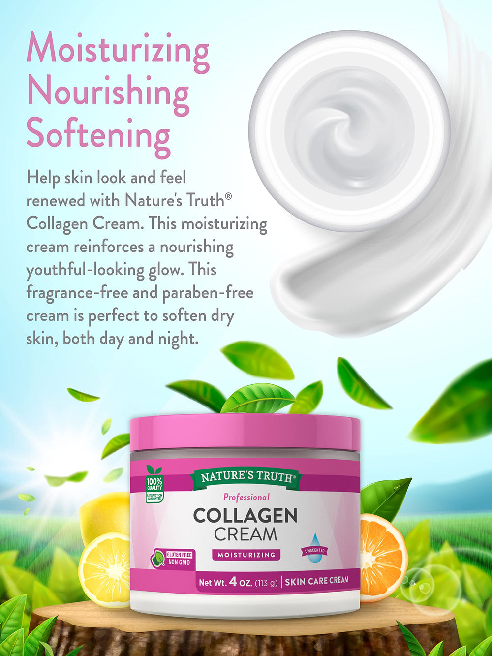 Nature's Truth Collagen Cream gluten-free label showing safe ingredients.
