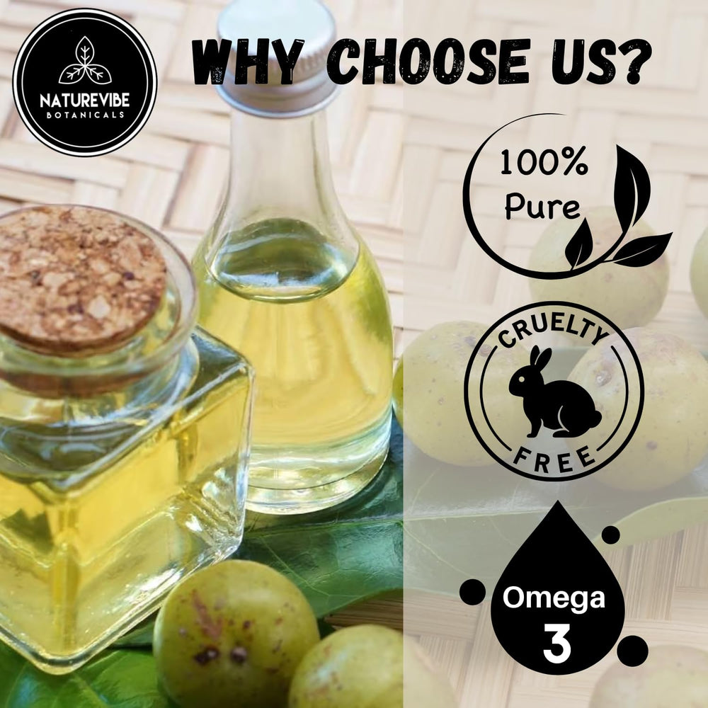 Ingredients highlight: 100% pure amla seed oil from Naturevibe Botanicals.