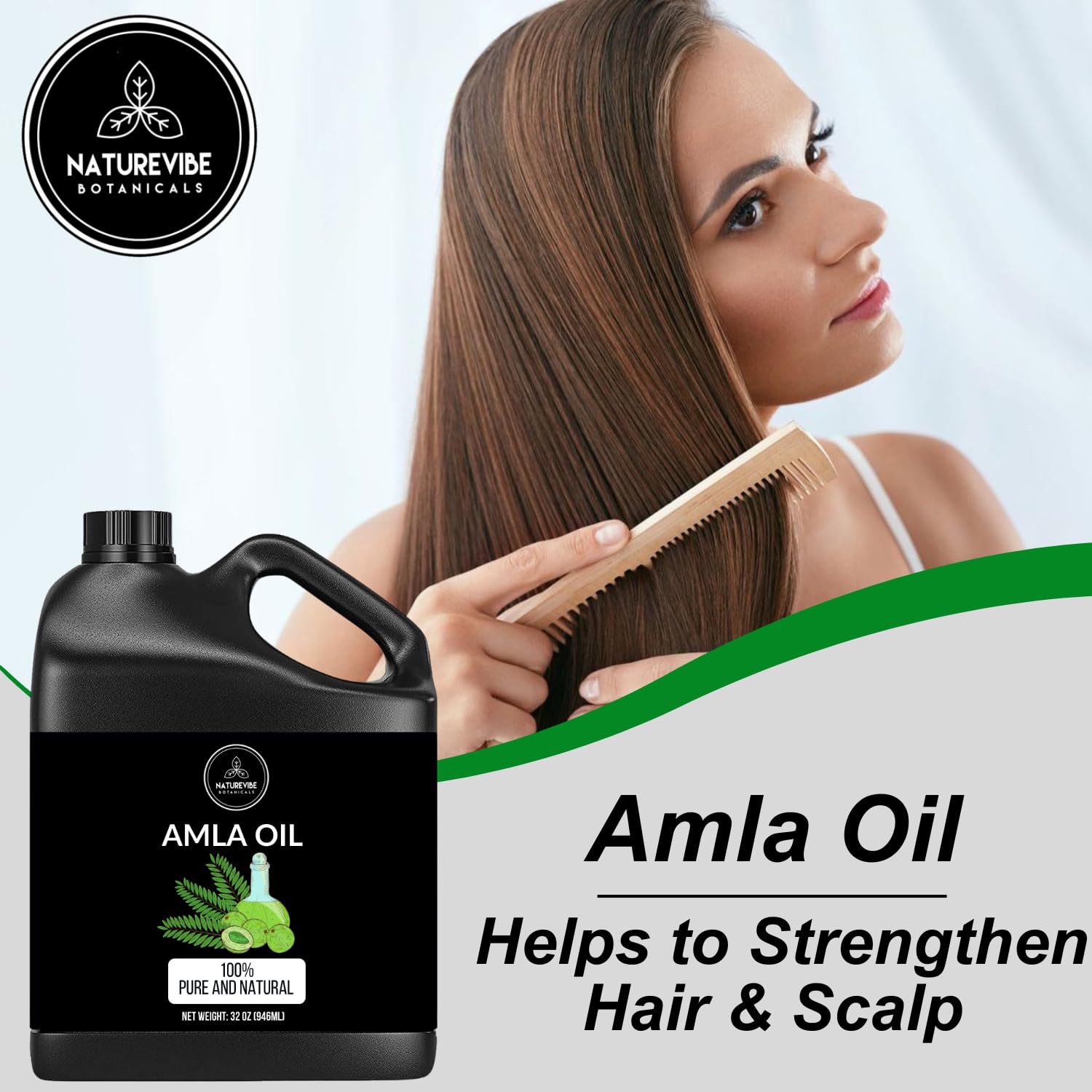 Amla Oil jar close-up shows cold-pressed seed oil quality for skin and hair.