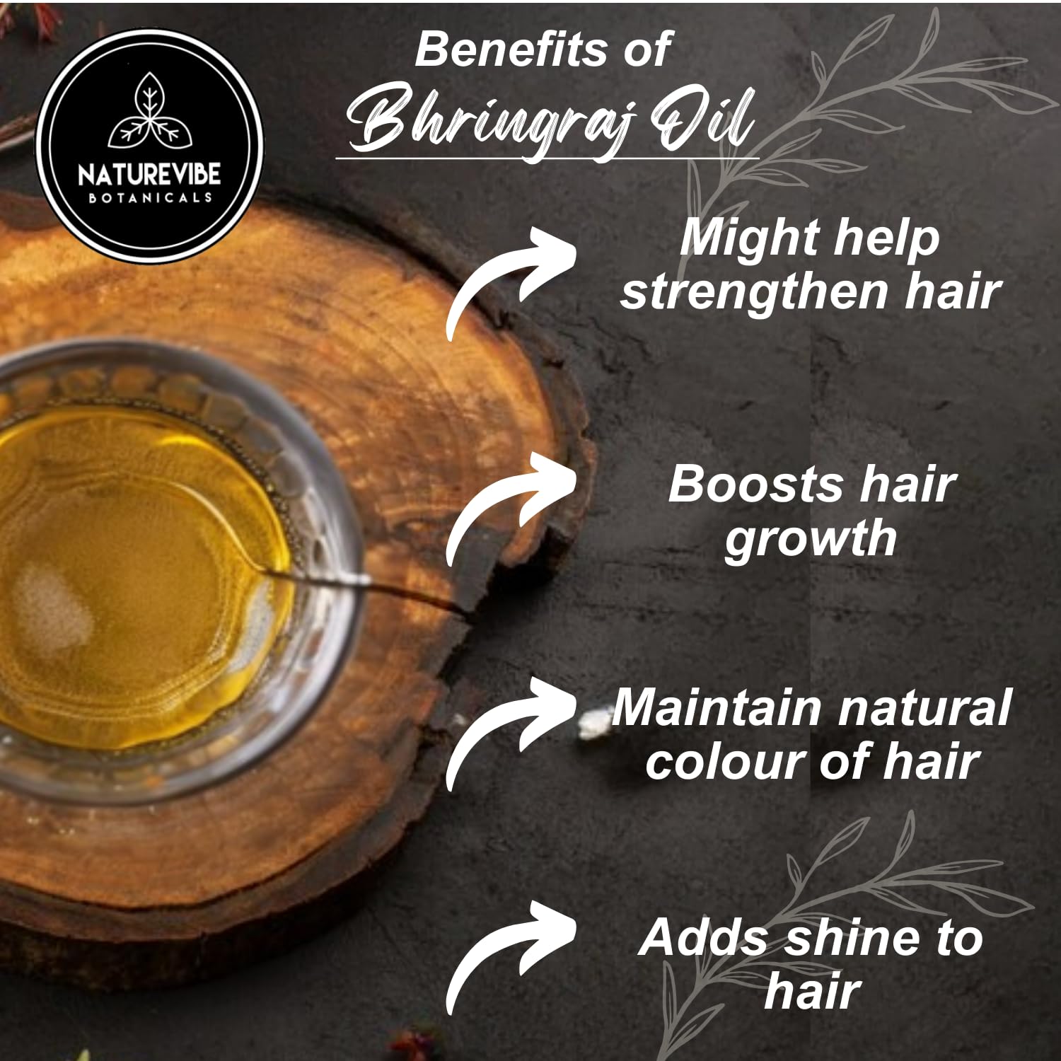 Naturevibe Botanicals Bhringraj Oil nourishes hair and scalp for healthier strands.