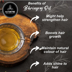 Naturevibe Botanicals Bhringraj Oil nourishes hair and scalp for healthier strands.