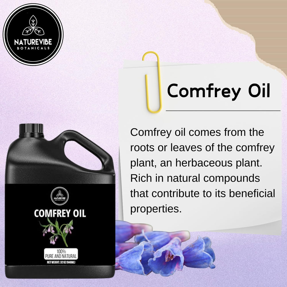 Naturevibe Botanicals Comfrey Oil jar demonstrates resealable packaging for freshness.