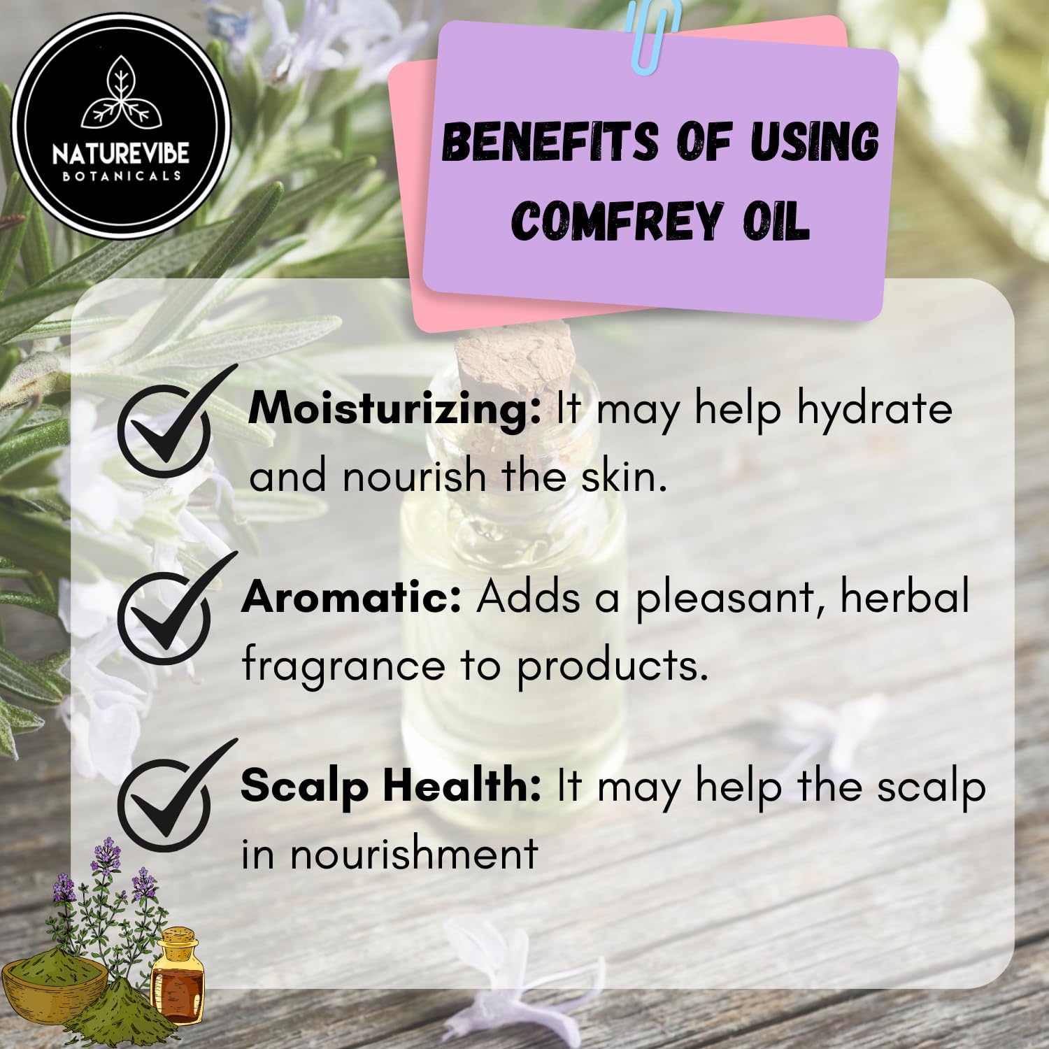 Naturevibe Botanicals Comfrey Oil pour reveals a rich, moisturizing texture.