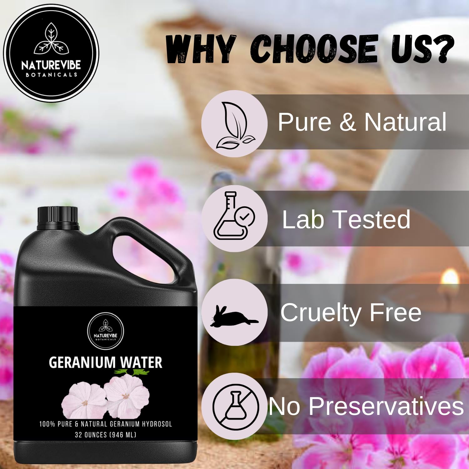 Naturevibe Botanicals Geranium Water stored in a cool dry place maintains potency.