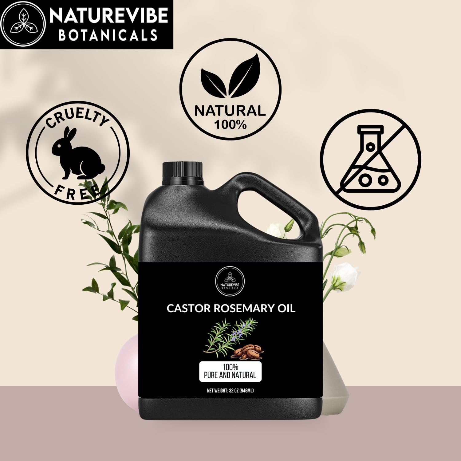 Naturevibe Botanicals Castor Rosemary Oil bottle pour for easy skin and hair application.