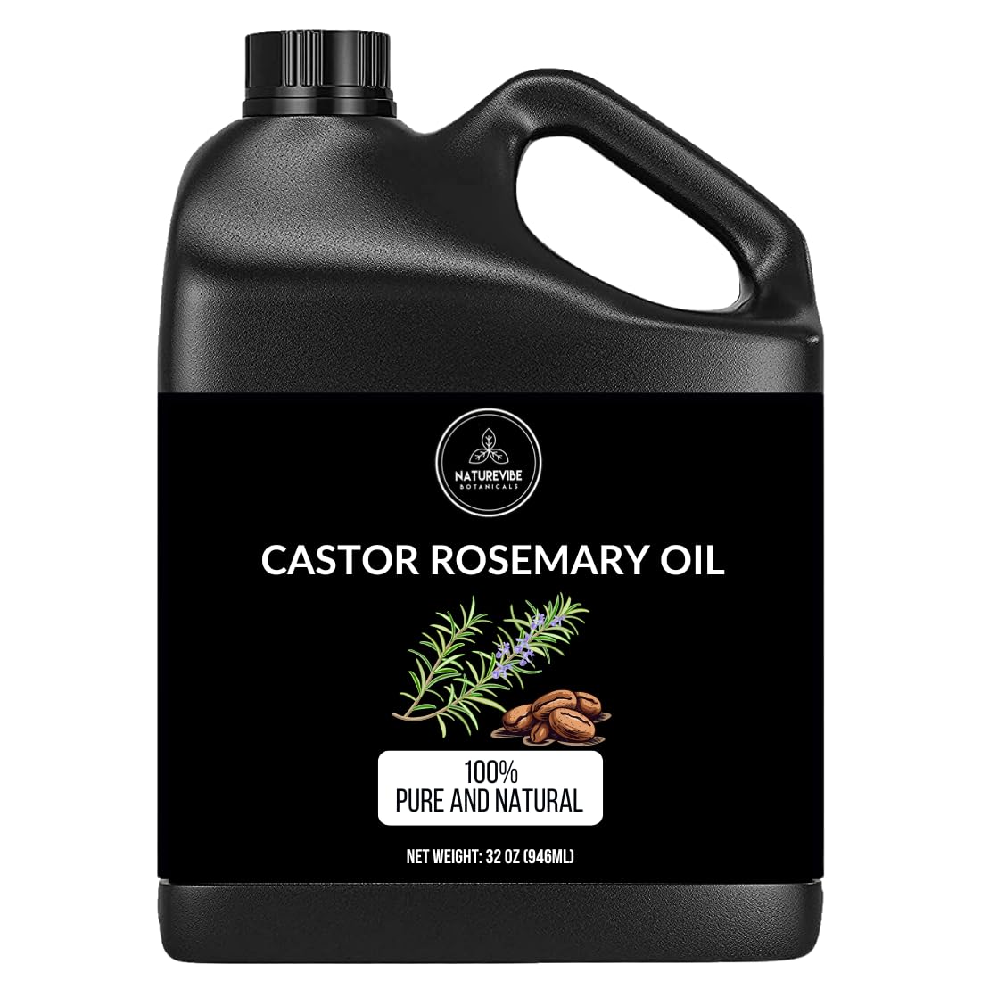 Naturevibe Botanicals Castor Rosemary Oil 32 oz jar for purity and long-lasting freshness.