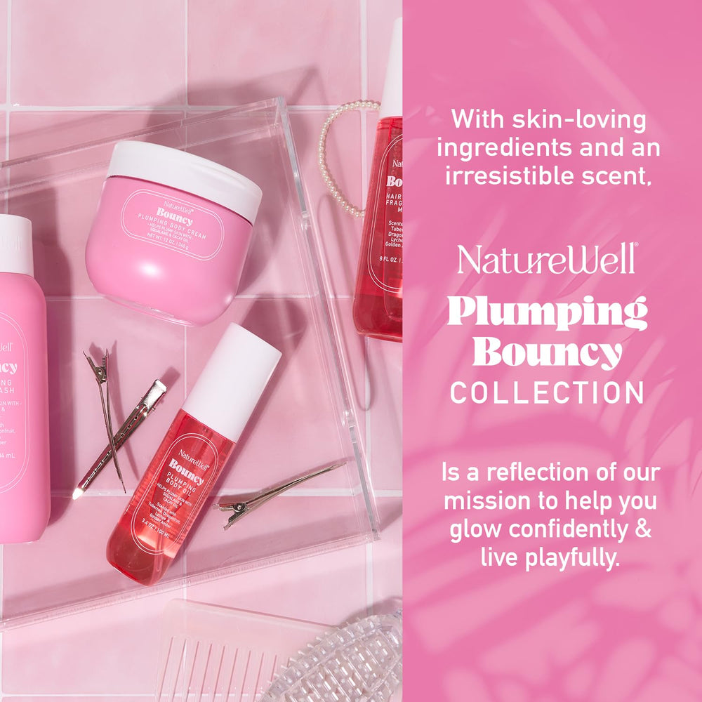 NatureWell Bouncy Body Cream whipped texture illustrates light, cushiony feel.