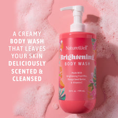 Nature Well Brightening Body Wash creamy lather for gentle cleansing.