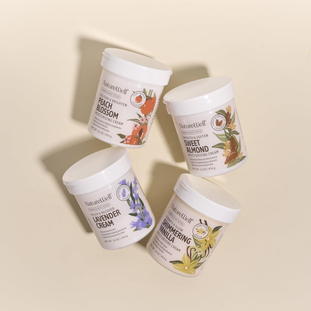 Hyaluronic acid visual notes hydration support in the Peach Blossom formula.