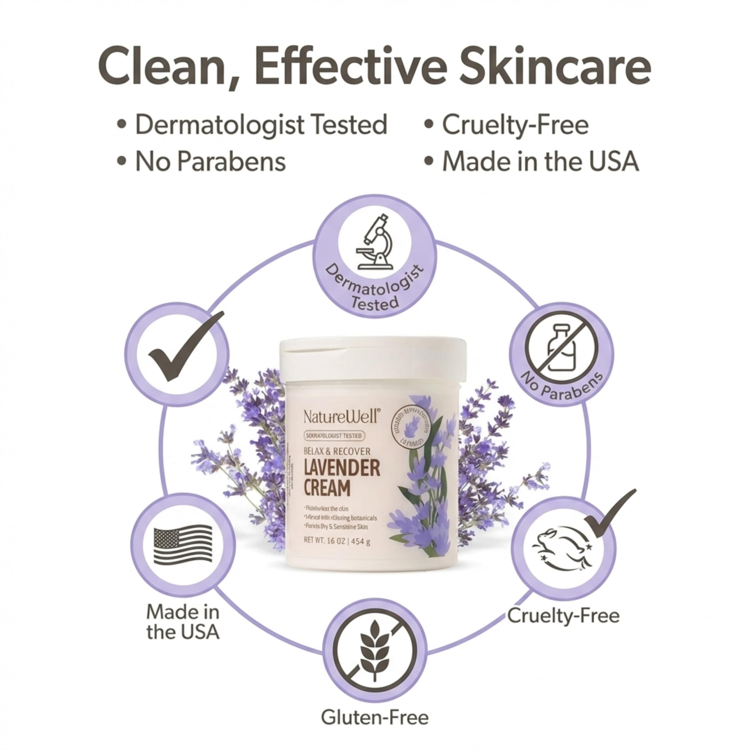NatureWell Lavender oil and meadowfoam close-up highlights nourishing botanicals.