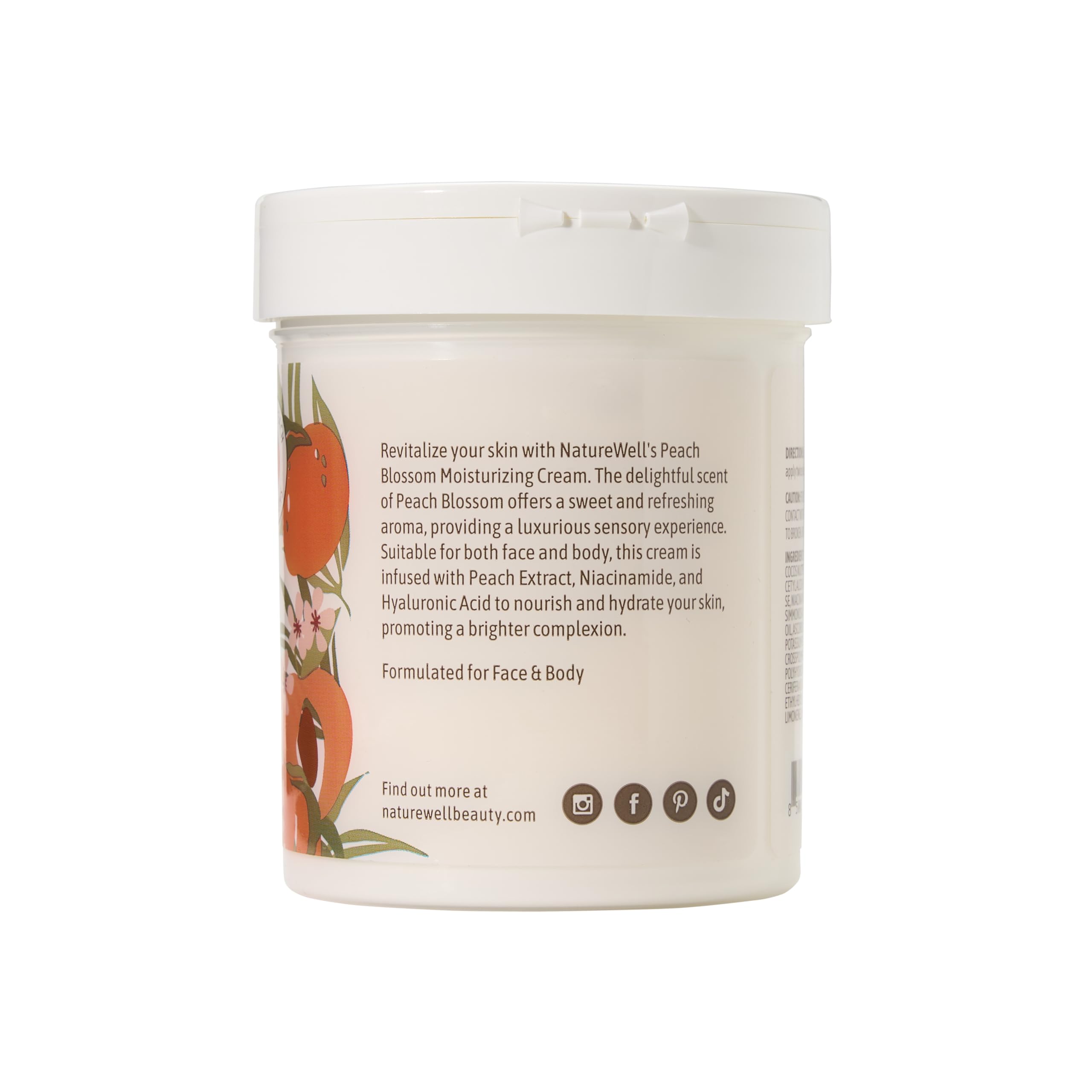 NatureWell Peach Blossom cream applied on arm demonstrates lightweight hydration.