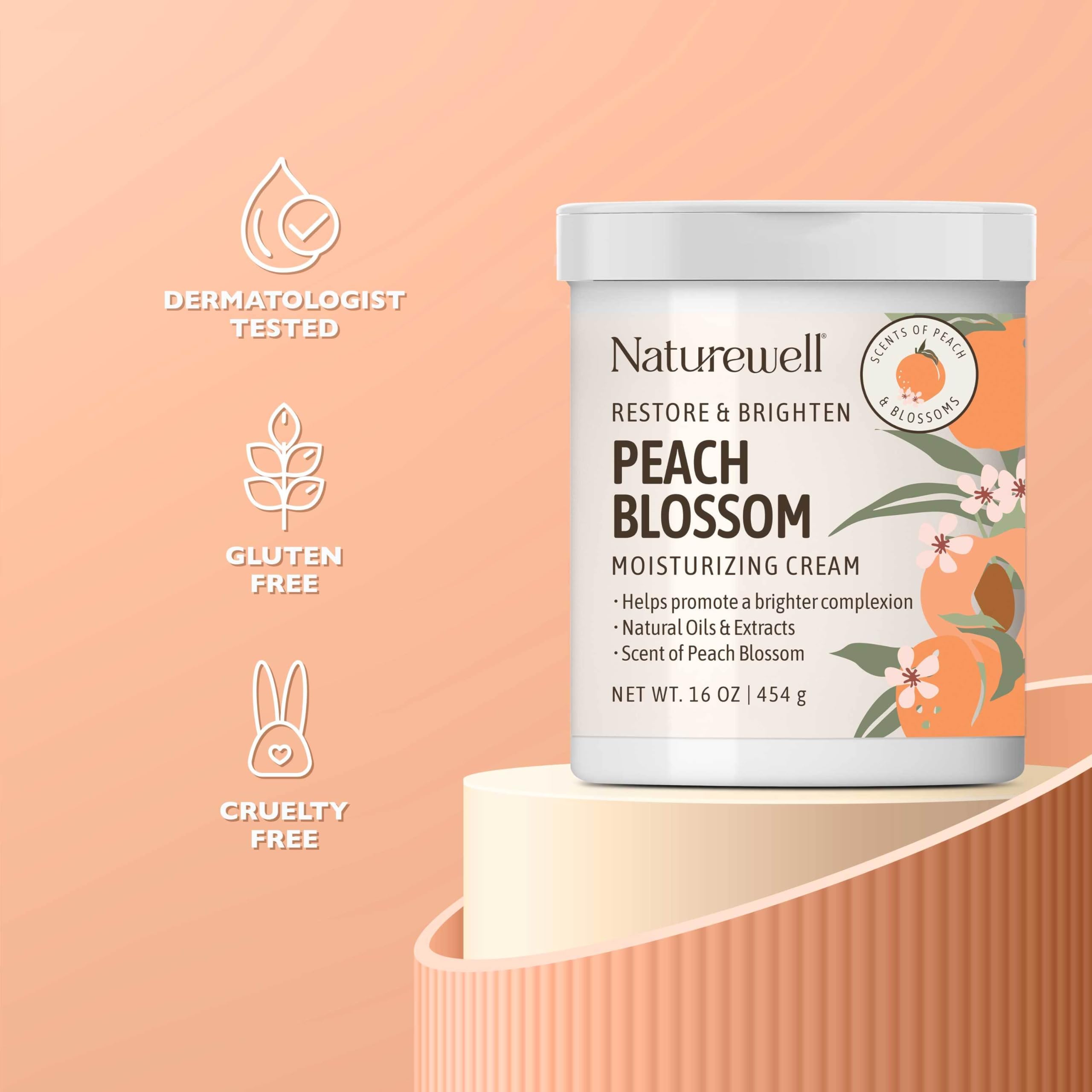 Illustration of peach blossoms beside NatureWell ingredients highlight.