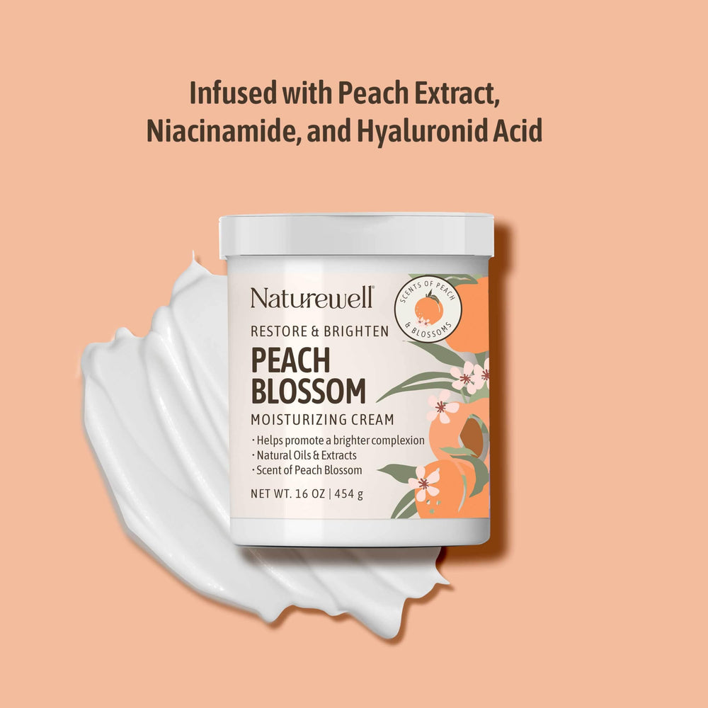Packaging box featuring NatureWell Peach Blossom design signals premium skincare.