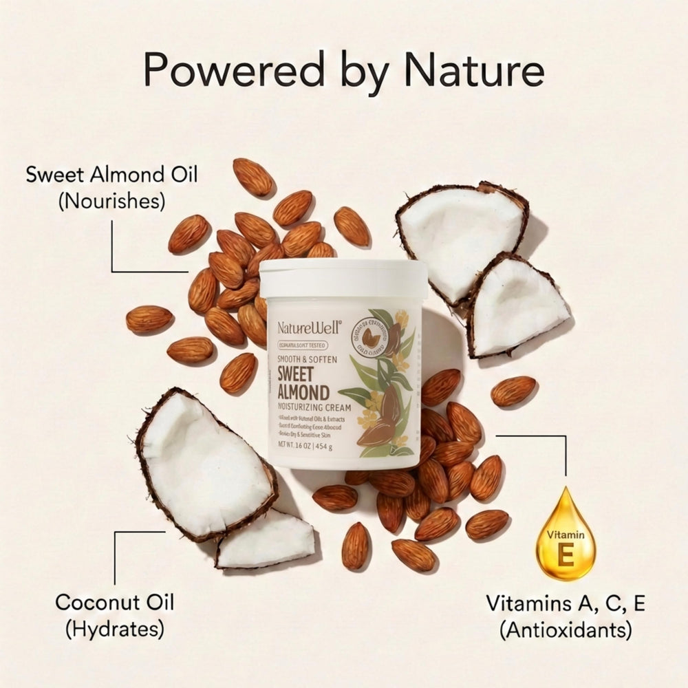 NatureWell Sweet Almond ingredients with almond and coconut oils nourish the skin.