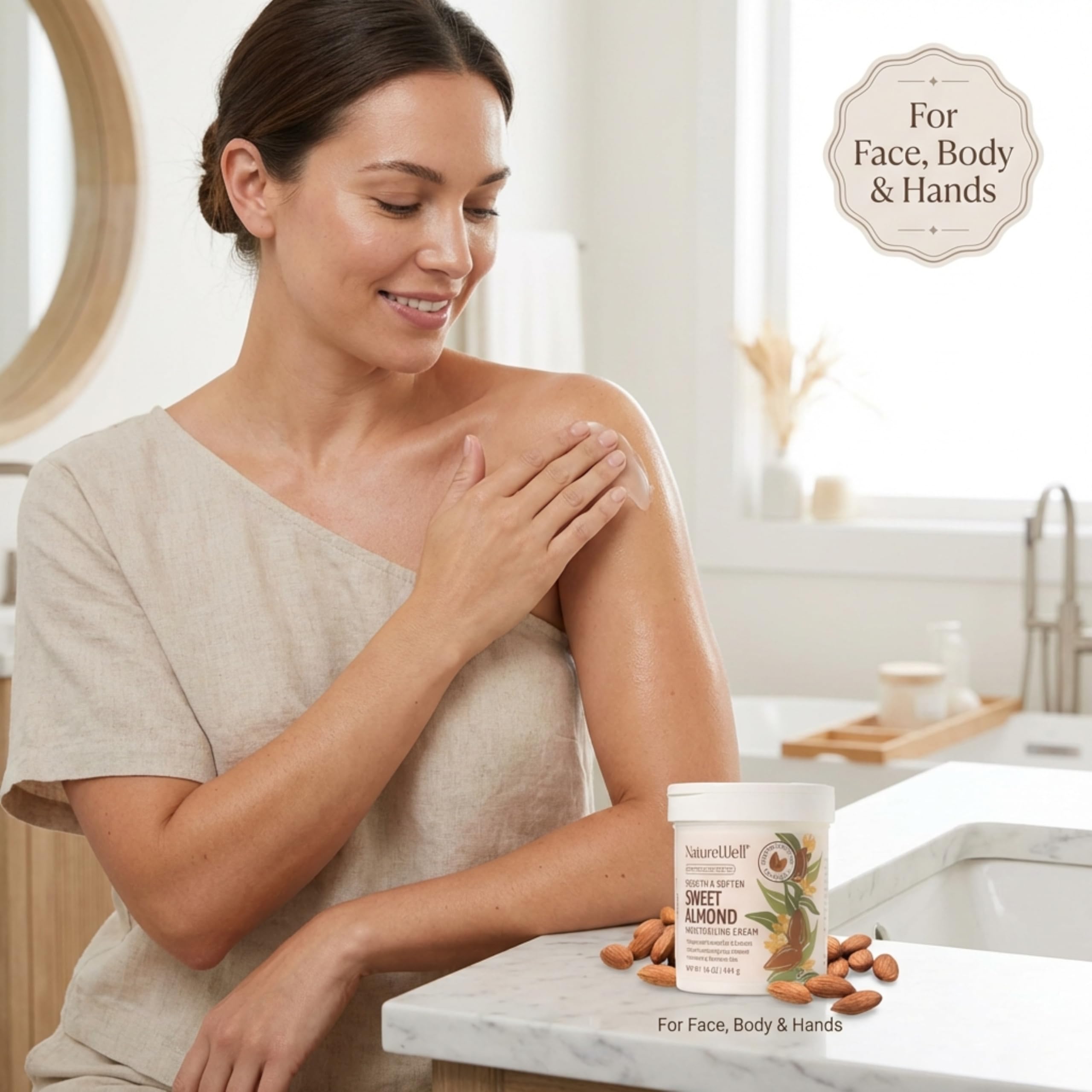 NatureWell Sweet Almond packaging highlights sustainable materials.