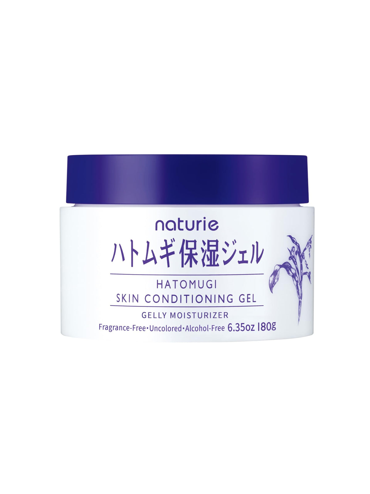 Naturie Hatomugi Skin Conditioning Gel jar close-up, highlighting light hydration for face and body