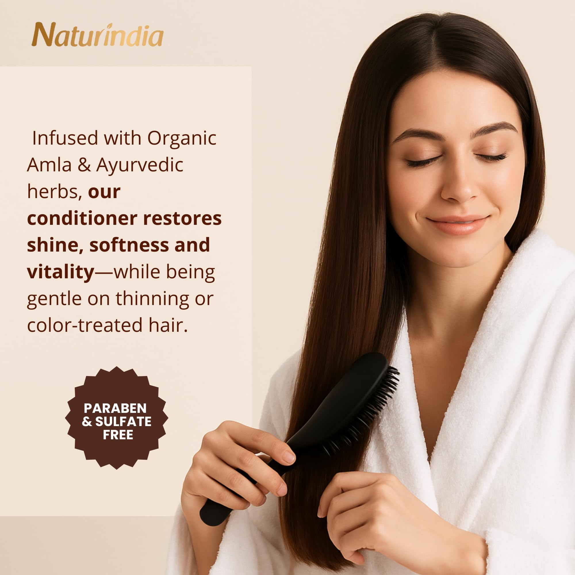 Applying conditioner during massage on mid-length hair