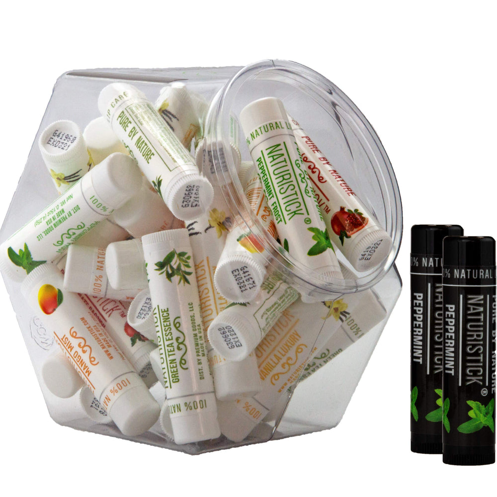 Naturistick 32-pack display jar with five scents for daily hydration