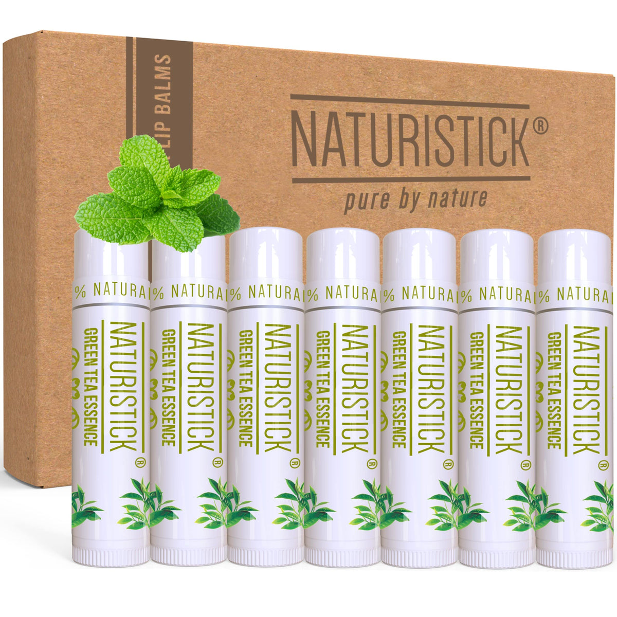 Naturistick green tea lip balm stick front view for daily hydration.