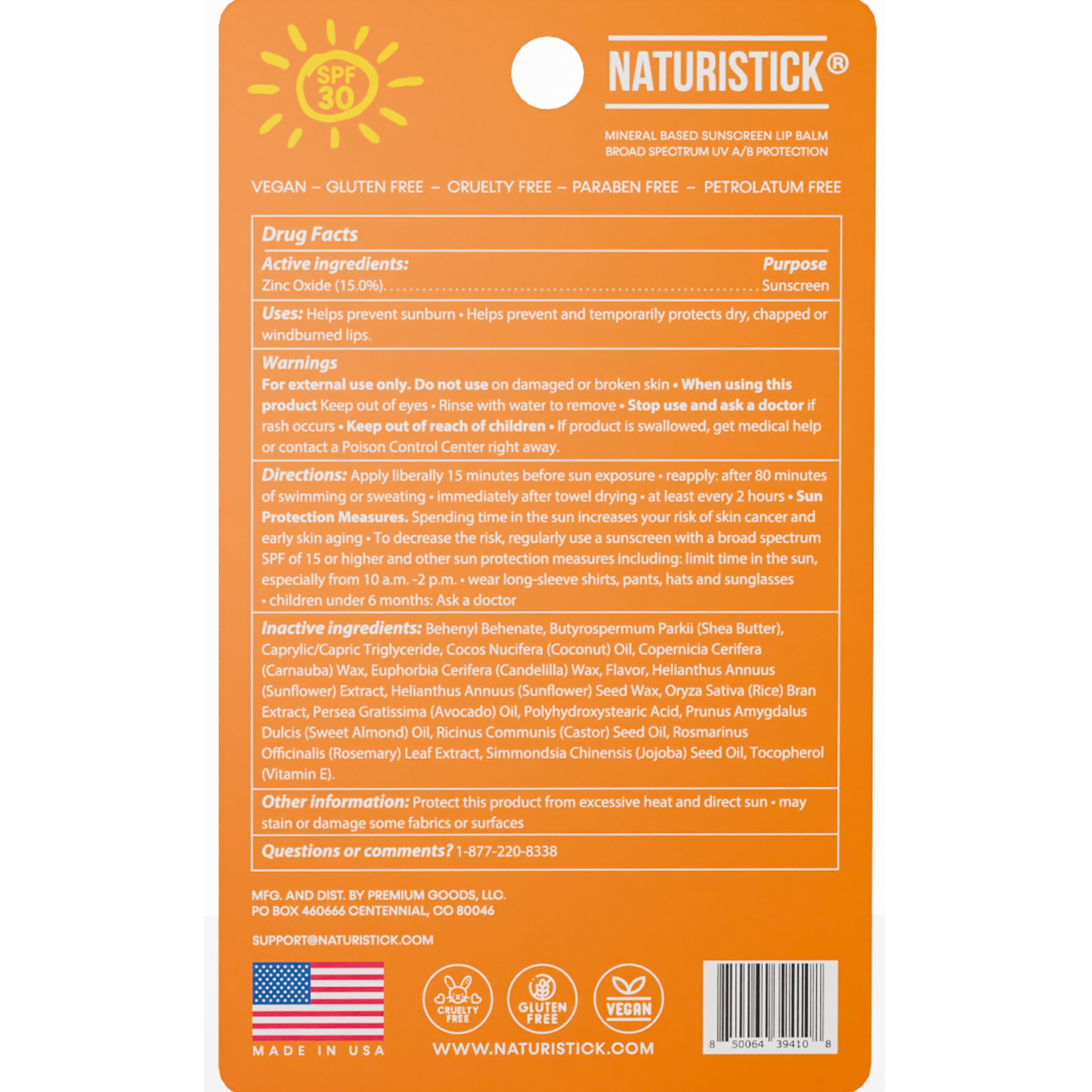 Naturistick made in USA lip balm for sun protection