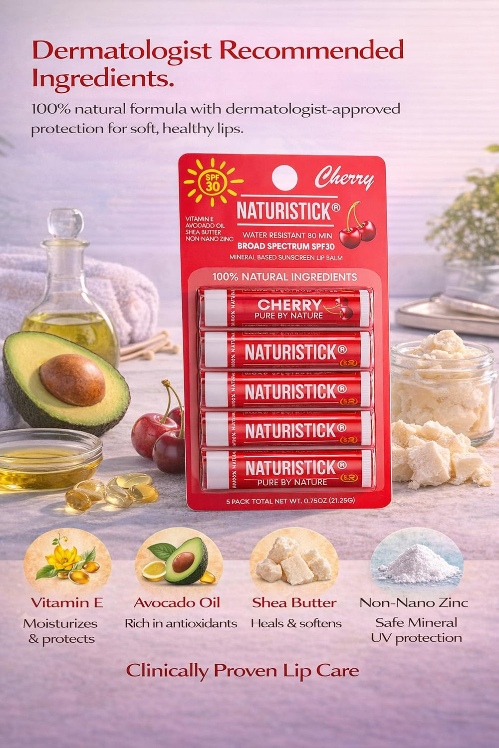 Outdoor scene featuring Naturistick SPF 30, broad-spectrum lip protection.