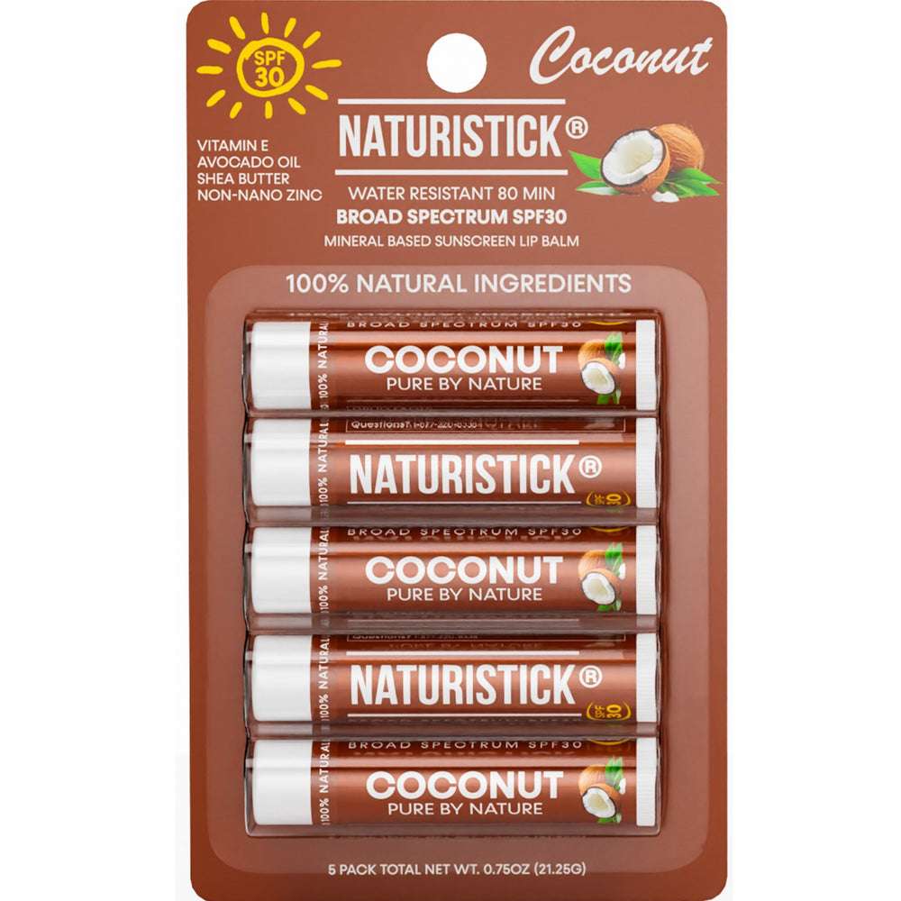 Naturistick SPF30 vegan lip balm coconut pack provides daily lip protection.